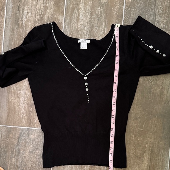 Cache Black V-Neck Blouse with silver and rhinestone accents - Picture 8 of 8